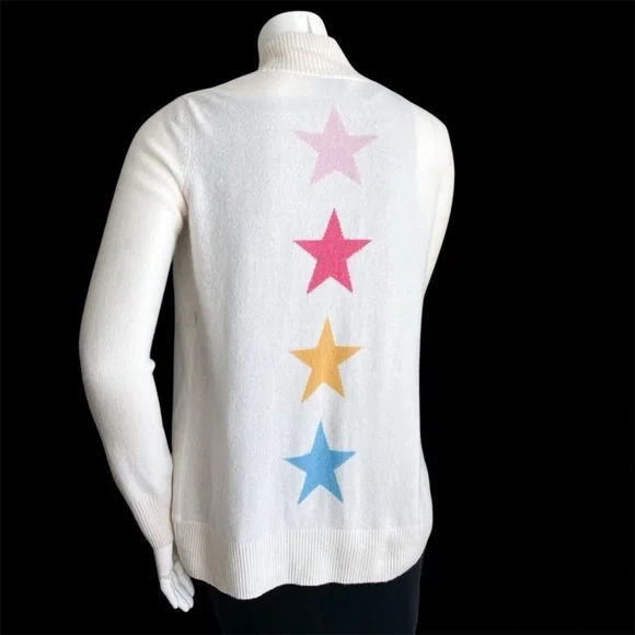 Two Bees Cashmere Stars Open Front Cardigan Sweater Ivory Off White Cozy Shawl S - Picture 6 of 8